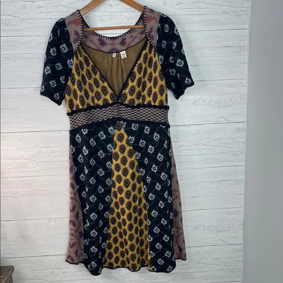 Anthropologie Moth Black and Yellow Midi Dress - Picture 1 of 9